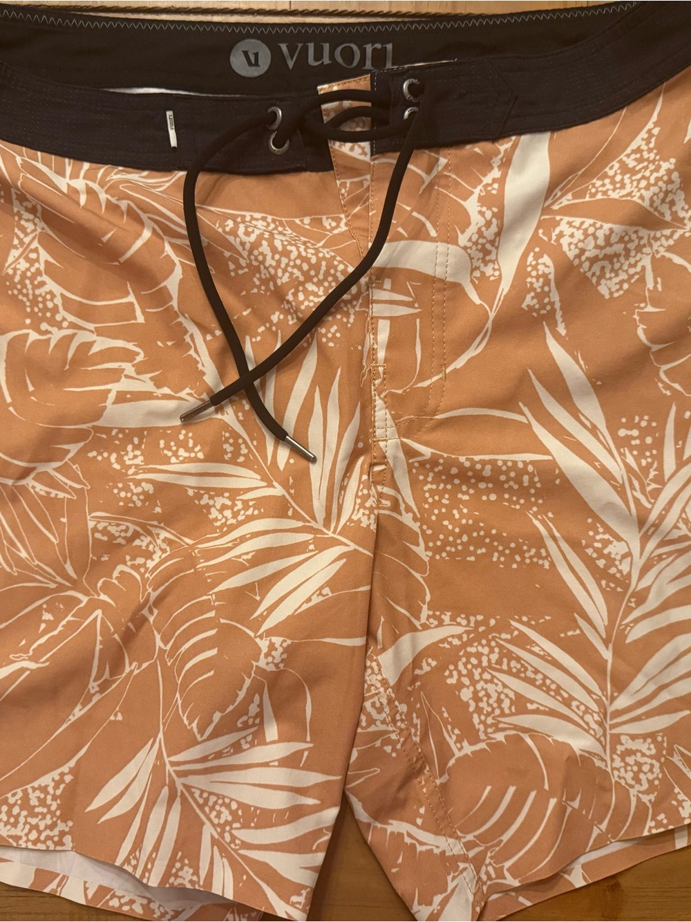 Vuori Peach and White Tropical Print Board Shorts